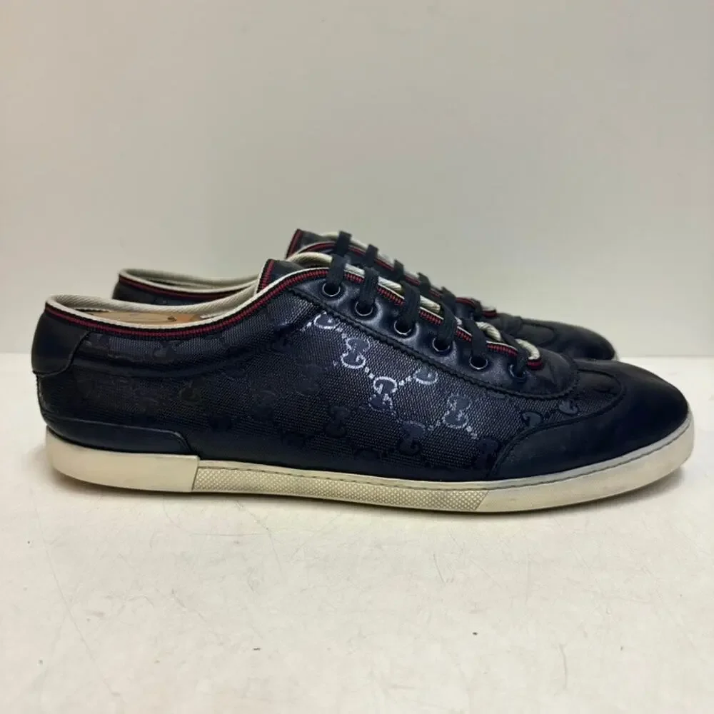 VGUC Gucci Navy Blue GG Imprime Sneakers Guccisima Canvas Leather UK 10 US 10.5